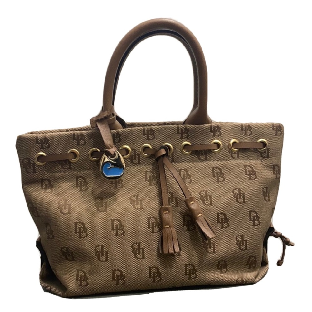 Vintage Dooney & Bourke DB Canvas Brown Mini Satchel Excellent Condition